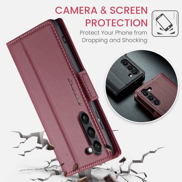 CaseMe Slim Plånboksfodral RFID-skydd Samsung Galaxy S25 Röd