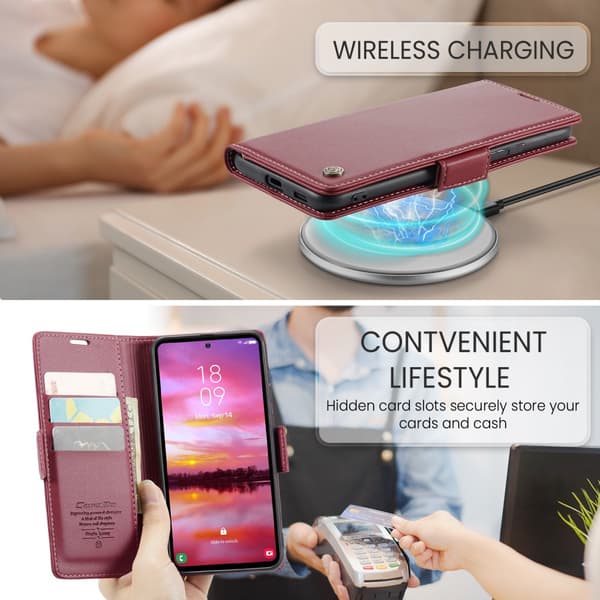 CaseMe Slim Plånboksfodral RFID-skydd Samsung Galaxy S25 Röd