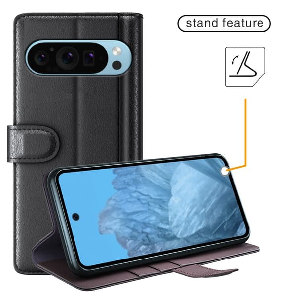 Äkta Läderfodral Google Pixel 9 Svart