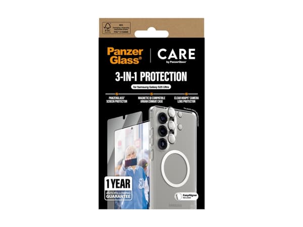 PanzerGlass CARE by ® Flagship 3-in-1 Bundle Samsung Galaxy S25 Ultra, Samsung, Samsung - Galaxy S25 Ultra, Dry application, Scratch resistant, Shock