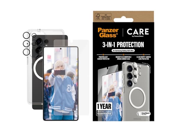 PanzerGlass CARE by ® Flagship 3-in-1 Bundle Samsung Galaxy S25 Ultra, Samsung, Samsung - Galaxy S25 Ultra, Dry application, Scratch resistant, Shock