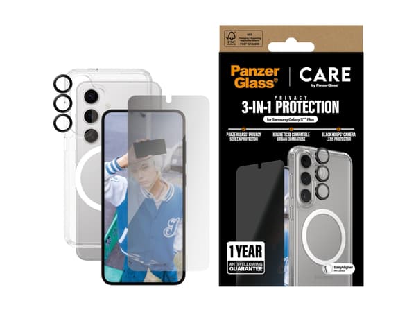 CARE by PanzerGlass - 3-i-1-skyddspaket - baksidesskydd för mobiltelefon - flaggskepp - 100 % återvunnet polykarbonat, 100 % återvunnet termoplastpol