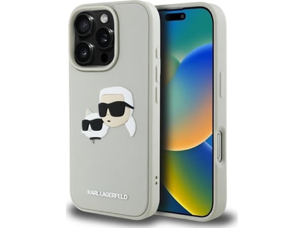 Dėklas Karl Lagerfeld HC 3D Rubber Double Heads Apple iPhone 16 Pro Max smėlio spalva