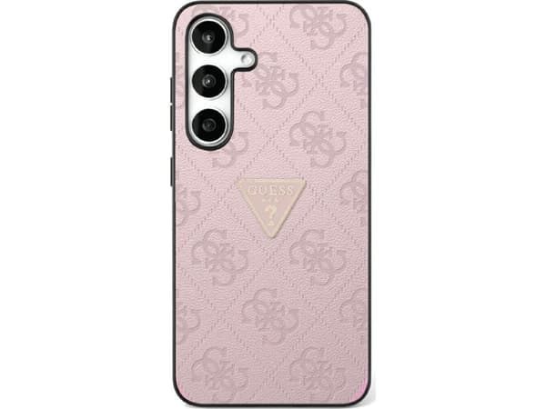 Kotelo Guess Hot Stamp 4G kuvio kolmio metalli logo Samsung Galaxy S25 vaaleanpunainen