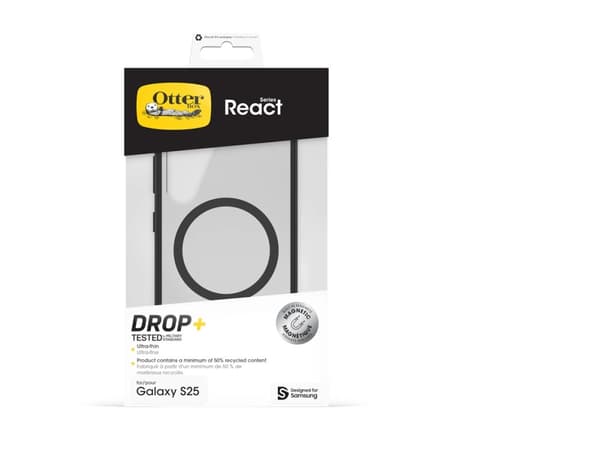 Samsung Otterbox React Case with magnets for Galaxy S25, Cover, Samsung, Galaxy S25, 15.8 cm (6.2"), Black, Transparent