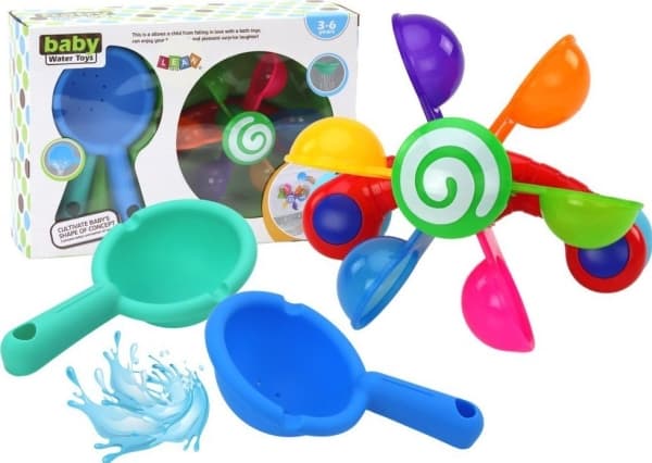 LeanToys Kääntyvä kylpylelu Värilliset kulhot Kaksi lusikkaa