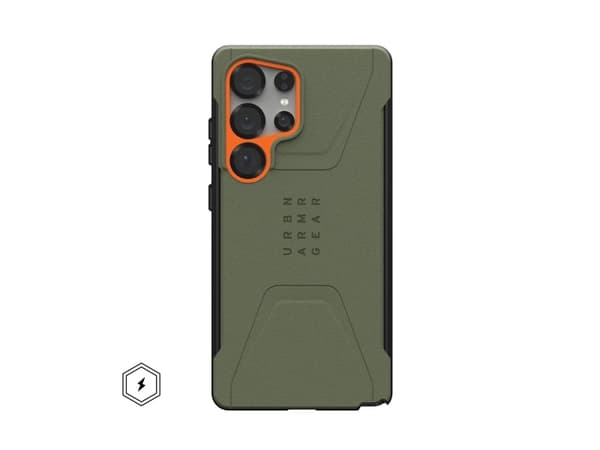 Urban Armor Gear Civilian, suojakuori, Samsung, Galaxy S25 Ultra, 17,3 cm (6.8"), Oliven, oranssi