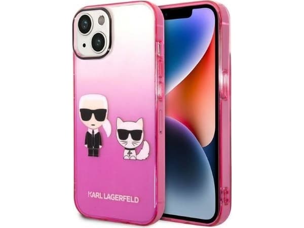 Karl Lagerfeld Kotelo iPhone 14 6.1" kovakotelo vaaleanpunainen/vaaleanpunainen Gradient Iconic Karl &amp; Choupette