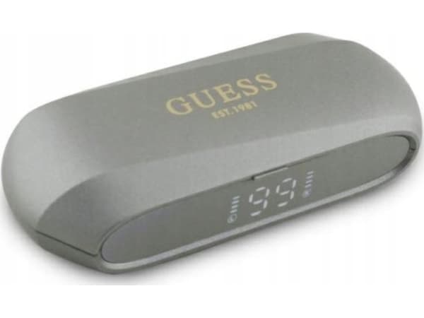 Guess słuchawki Bluetooth GUTWSC2MCDSE TWS + stacja dokująca taupe Elongated Metalic Printed Logo