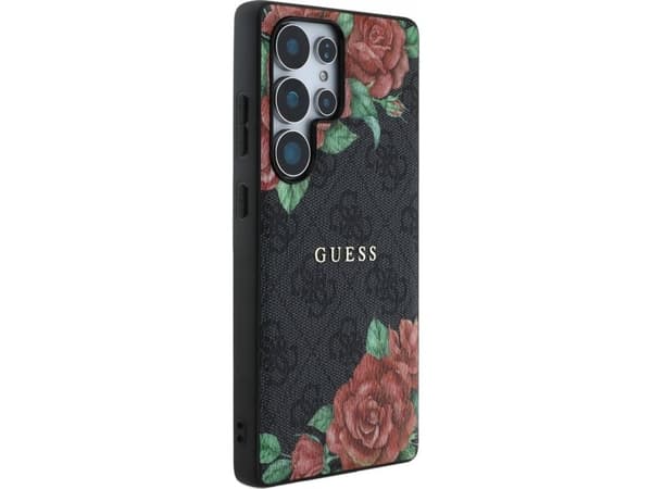 Guess Leather 4G Flowers Print Metal Classic Logo MagSafe Samsung Galaxy S25 Ultra telefondeksel svart