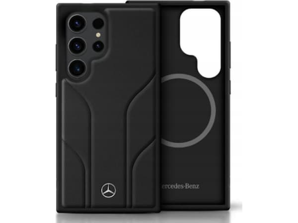 Mercedes Leather Debossed Lines MagSafe Samsung Galaxy S25 Ultra dėklas telefonui juodos spalvos