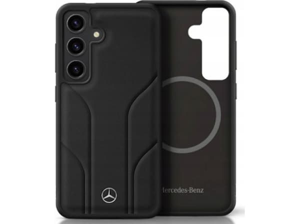 Mercedes Leather Debossed Lines MagSafe Samsung Galaxy S25 Plus dėklas telefonui juodos spalvos