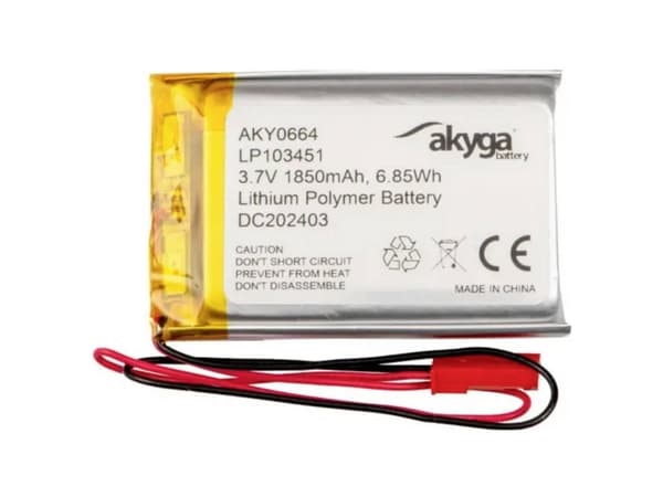 Akyga AKY0664, Batteri, Sølv, Lithium-Ion (Li-Ion), 1850 mAh, 3,7 V, 34 mm