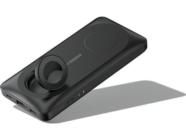 Veger Powerbank VEGER powerbank 10 000 mAh med induktiv lading kompatibel med MagSafe PD QC3.0 3A 22,5W MagMulti (W1156) svart Sort