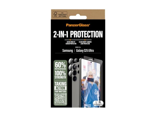 PanzerGlass - 2-i-1-paket - skyddsset för skärm / linse för mobiltelefon - ultrabred passning med EasyAligner - glas - för Samsung Galaxy S25 Ultra