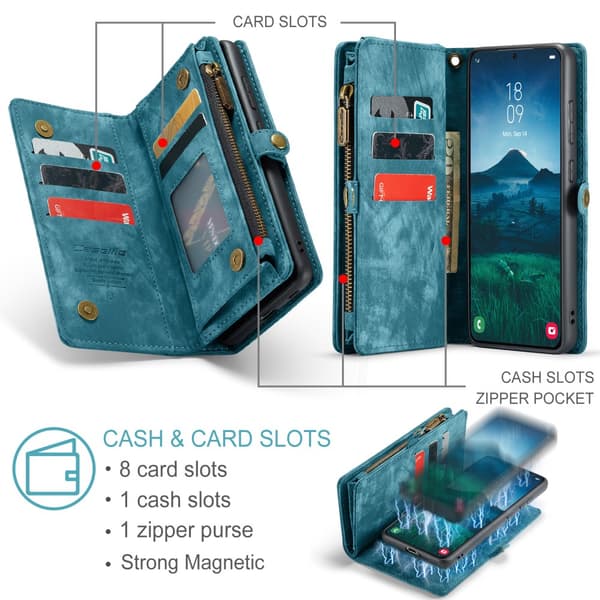 CaseMe Multi-Slot 2 i 1 Plånboksfodral Galaxy S25 Blå