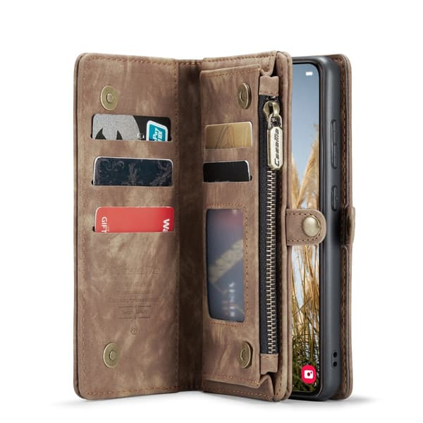 CaseMe Multi-Slot 2 i 1 Plånboksfodral Galaxy S25 Brun