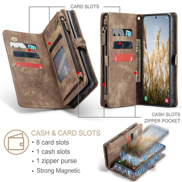 CaseMe Multi-Slot 2 i 1 Plånboksfodral Galaxy S25 Brun