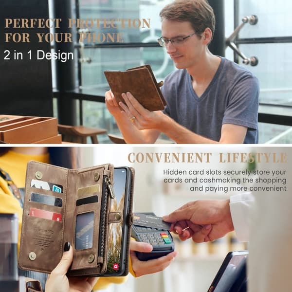CaseMe Multi-Slot 2 i 1 Plånboksfodral Galaxy S25 Brun