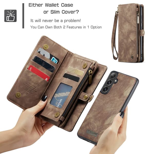 CaseMe Multi-Slot 2 i 1 Plånboksfodral Galaxy S25 Brun