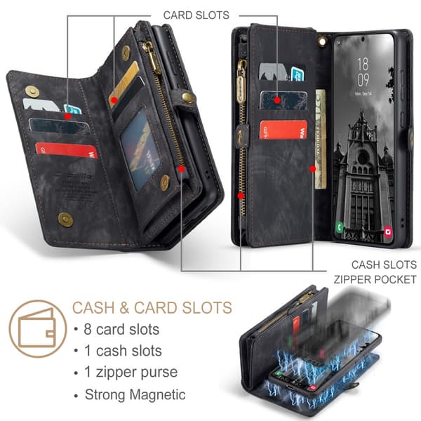 CaseMe Multi-Slot 2 i 1 Plånboksfodral Galaxy S25 Plus Svart