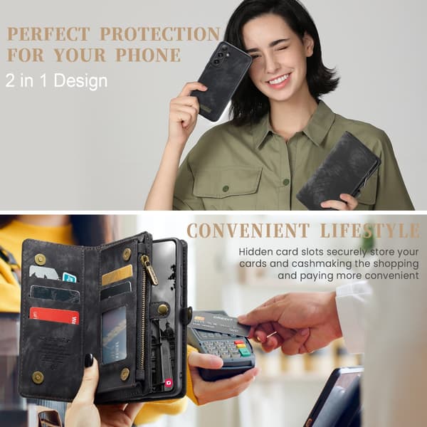 CaseMe Multi-Slot 2 i 1 Plånboksfodral Galaxy S25 Plus Svart
