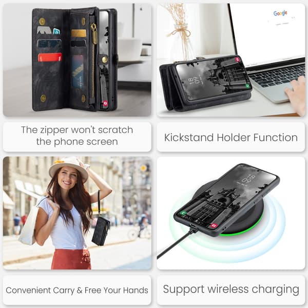 CaseMe Multi-Slot 2 i 1 Plånboksfodral Galaxy S25 Plus Svart