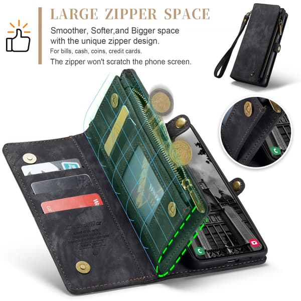 CaseMe Multi-Slot 2 i 1 Plånboksfodral Galaxy S25 Plus Svart