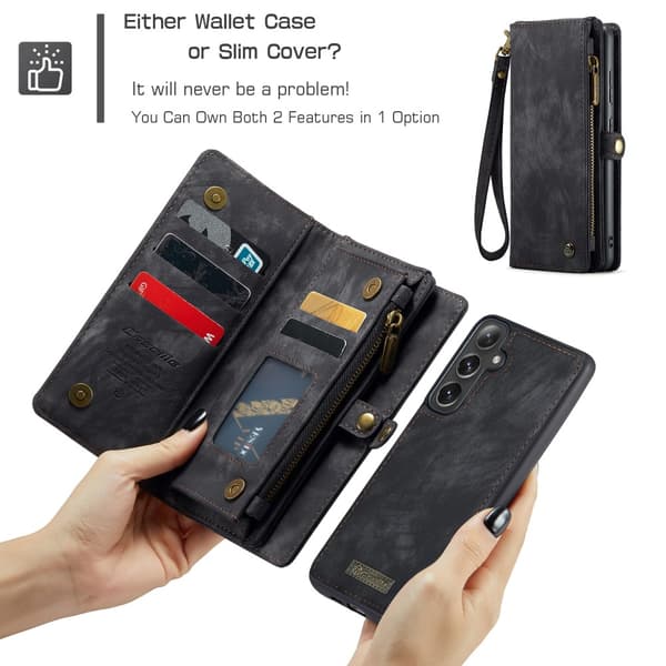 CaseMe Multi-Slot 2 i 1 Plånboksfodral Galaxy S25 Plus Svart