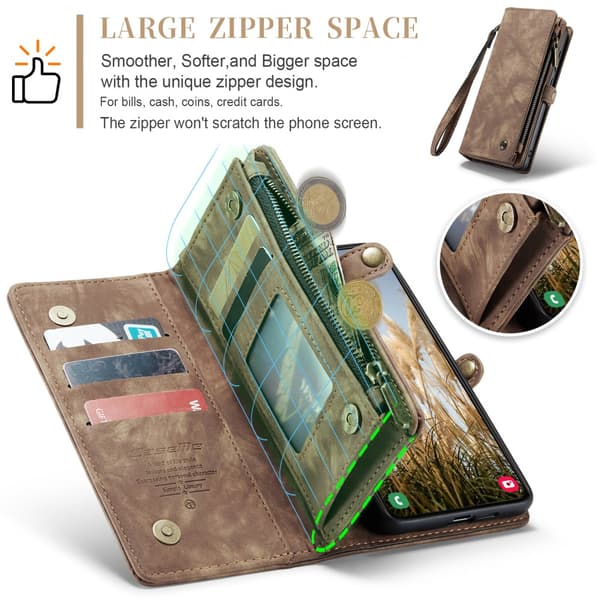 CaseMe Multi-Slot 2 i 1 Plånboksfodral Galaxy S25 Plus Brun