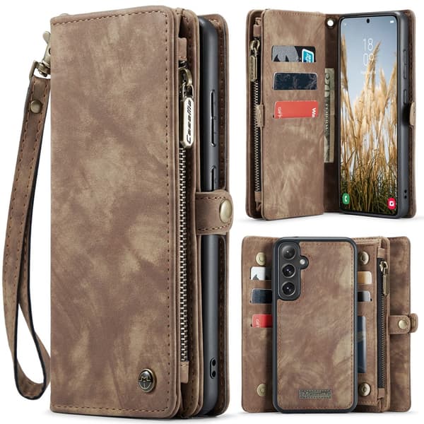 CaseMe Multi-Slot 2 i 1 Plånboksfodral Galaxy S25 Plus Brun