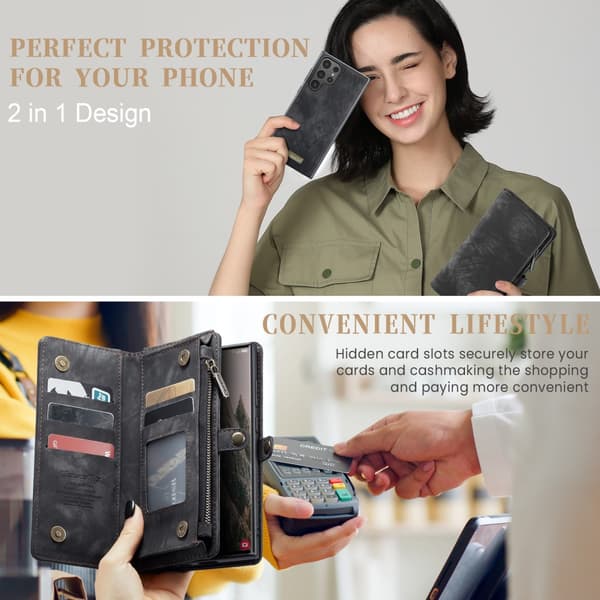 CaseMe Multi-Slot 2 i 1 Plånboksfodral Galaxy S25 Ultra Svart