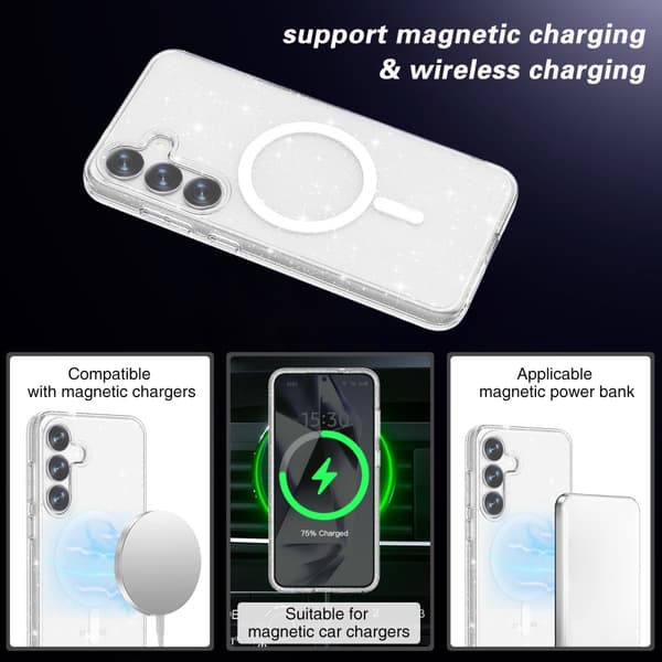 Glitter MagSafe Skal Samsung Galaxy S25 Transparent
