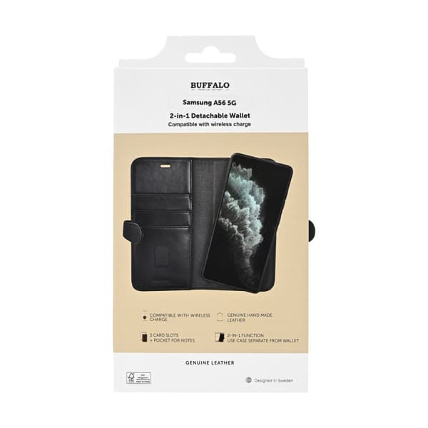 Buffalo Mobiili Lompakko 2in1 Samsung A56 5G Nahka 3 Korttia Musta