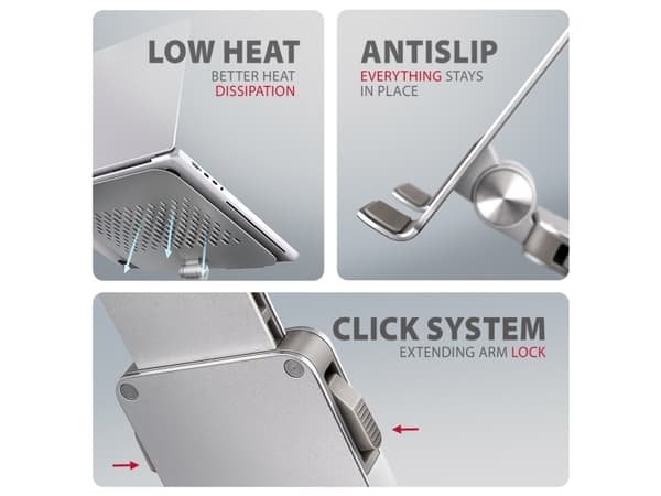 Axagon STND-LR, Arm till bärbara datorer, Silver, Gjuten aluminium, 25,4 cm (10"), 43,9 cm (17.3"), 5 kg