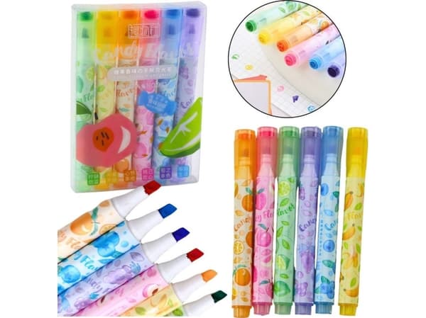 Highlighter i Pen Fruktstempler Farget Duftende 6 Stk LEAN