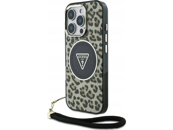 Guess HC IML Leopard Triangle Cord Strap Apple iPhone 16 Pro Max MagSafe dėklas telefonui