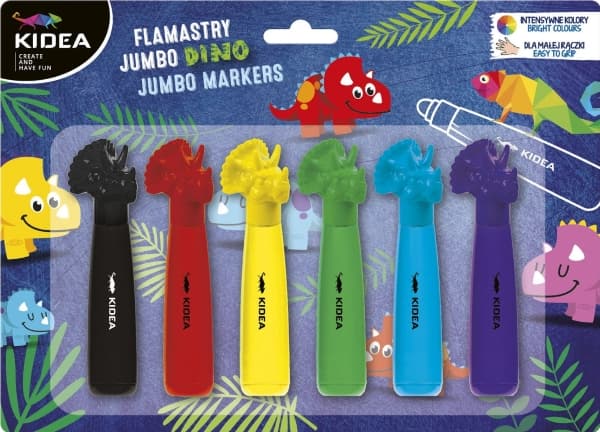 Derform 6-COL JUMBO-markører MED FIGURER DINOSAURER KIDEA B/C