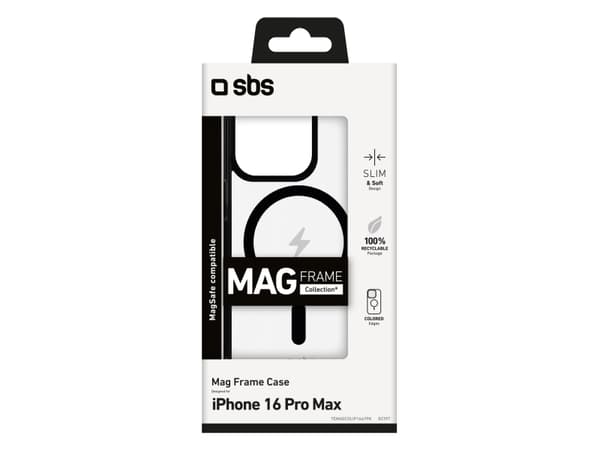 SBS Mag frame, Omslag, Apple, iPhone 16 Pro Max, 17,5 cm (6.9"), Svart, Transparent