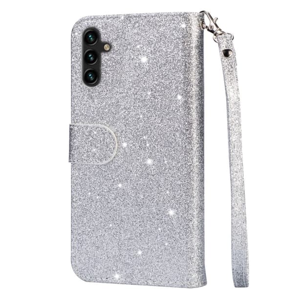 Til Samsung Galaxy A56 5G Stående Glittercover med Lynlåslomme - Sølv