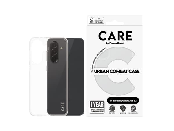 PanzerGlass CARE BY FLAGSHIP, Samsung, Samsung - Galaxy A36 5G, Tørr påføring, Ripebestandig, Sjokkresistent, Gjennomsiktig, 1 stykker