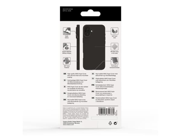 Vivanco MHCVVIPH16PLBK Matkapuhelimen takakuori Apple iPhone 16 Plus Musta Induktiivinen lataus, hiekan- ja roiskevedenpitävä, pölynkestävä, roiskeve