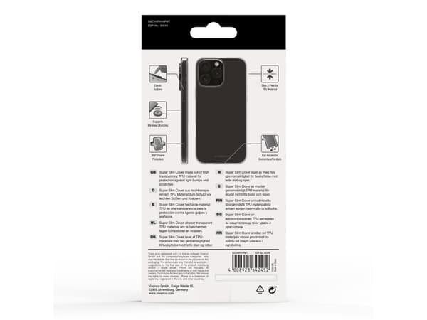 Vivanco Super Slim, Omslag, Apple, iPhone 16 Pro Max, 17,5 cm (6.9"), Transparent