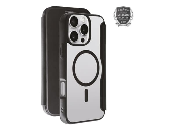 Vivanco MAG PREMIUM Wallet for iPhone 16 Pro Max, 2.0m drop protection, MagSafe Suport, Wallet case, Apple, iPhone 16 Pro Max, 17.5 cm (6.9"), Black