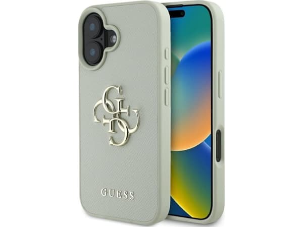 Guess Grained Big 4G Logo Small Classic Logo Apple iPhone 16 dėklas telefonui žalios spalvos