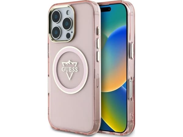 Guess IML Metal Mountain Logo MagSafe Apple iPhone 16 Pro Max kotelo vaaleanpunainen
