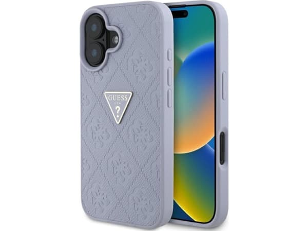 Guess Hot Stamp 4G kuvio Kolmio Metal Logo Apple iPhone 16 Puhelimen tapauksessa Violetti
