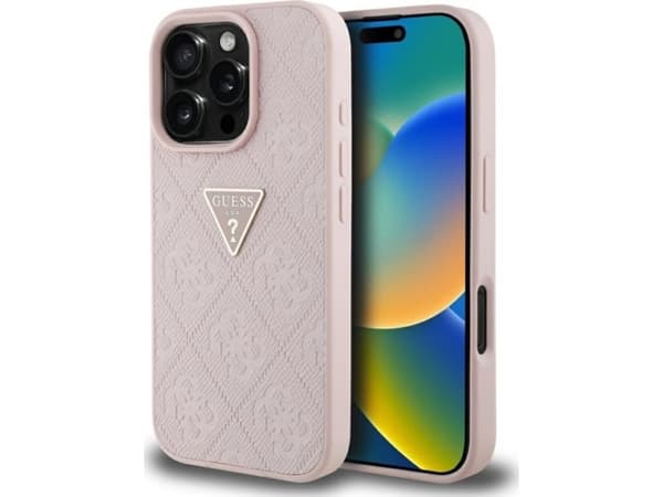 Guess Hot Stamp 4G kuvio kolmio metalli logo Apple iPhone 16 Pro Max asia vaaleanpunainen vaaleanpunainen