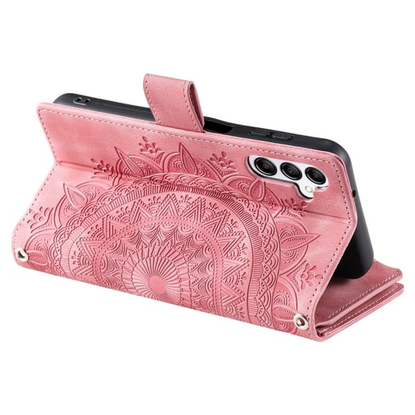 För Samsung Galaxy A56 plånboksfodral Fodral Skal Mandala blommönster - Rose Gold