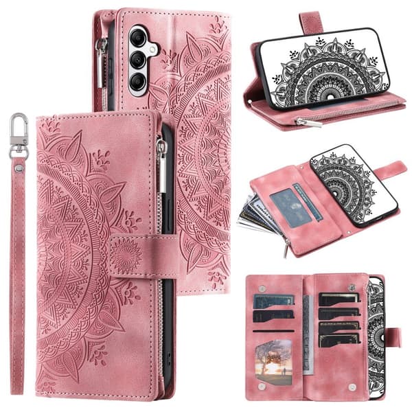 För Samsung Galaxy A56 plånboksfodral Fodral Skal Mandala blommönster - Rose Gold